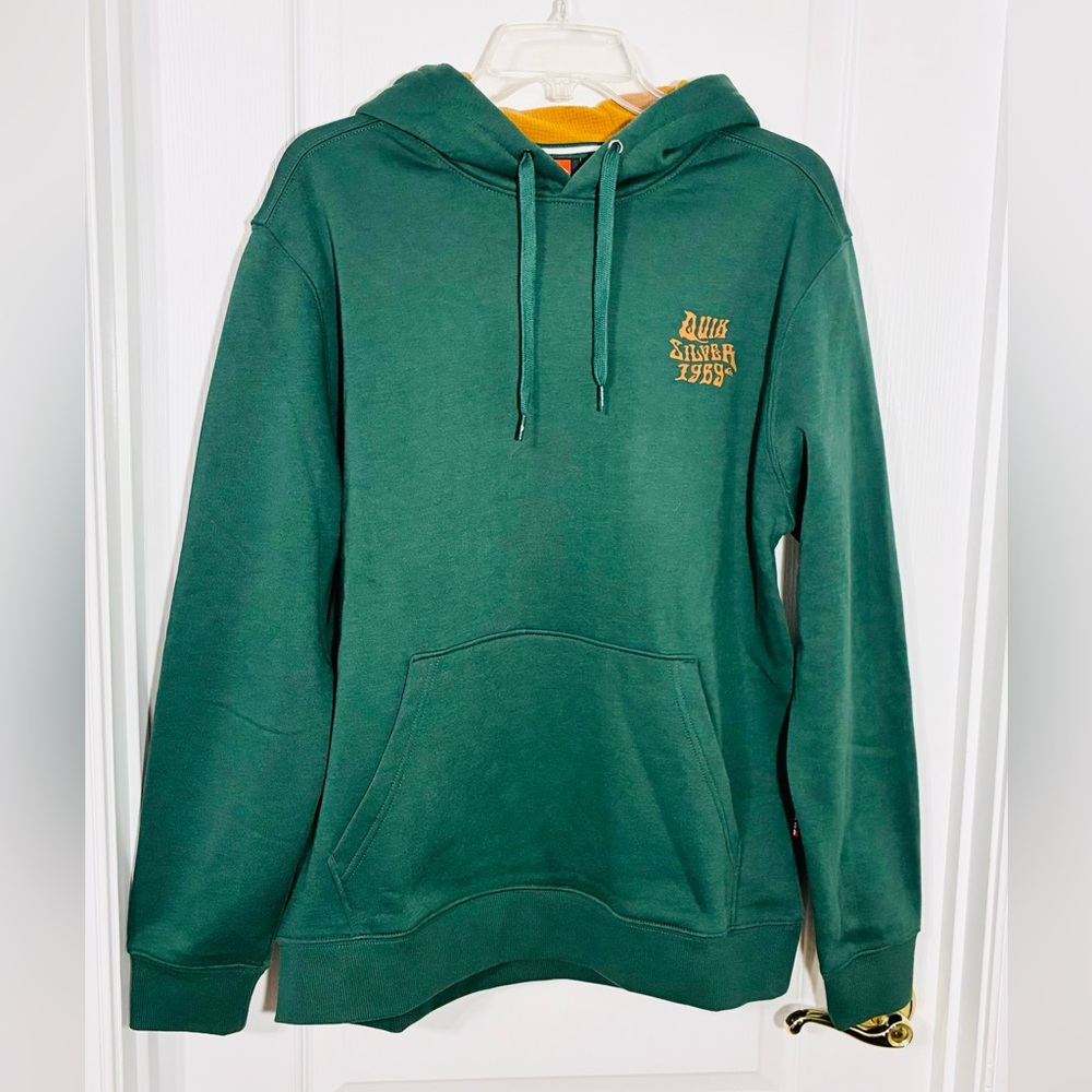 Quicksilver 1969 Back Graphic Contrast Hood Hoodie Green Orange Men's Medium